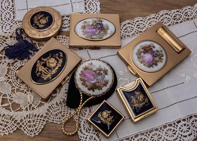 Lot 326 - Seven Limoges gilt metal compacts