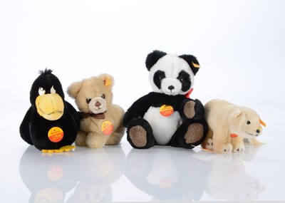 Lot 49 - Four Steiff yellow tag teddy bears and soft toy animals