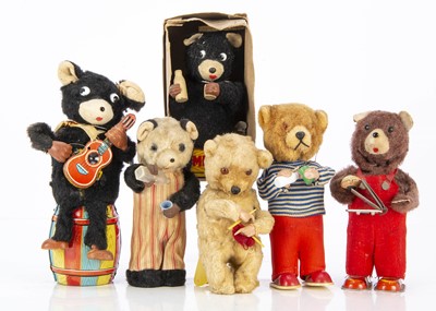 Lot 448 - Six post-war Japanese clockwork Teddy Bears