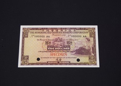 Lot 357 - A Hong Kong and Shanghai Bank specimen 5 Dollars bank note