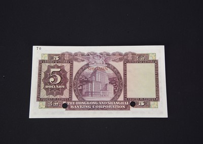 Lot 357 - A Hong Kong and Shanghai Bank specimen 5 Dollars bank note