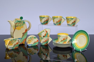 Lot 112 - An Art Deco period Newport Pottery Bizarre coffee set for six designed by Clarice Cliff