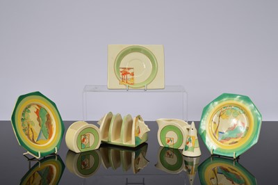 Lot 113 - Seven items of Art Deco Clarice Cliff style pottery