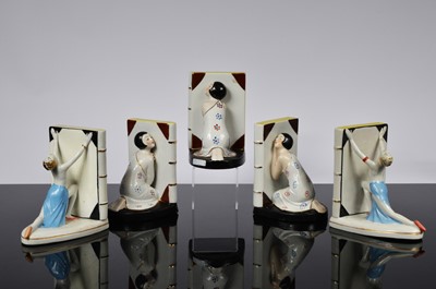 Lot 178 - Two pairs of Continental art deco style ceramic bookends