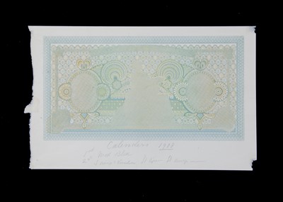 Lot 173 - An early 20th century hand printed printer's proof for a bank note or Calendar design