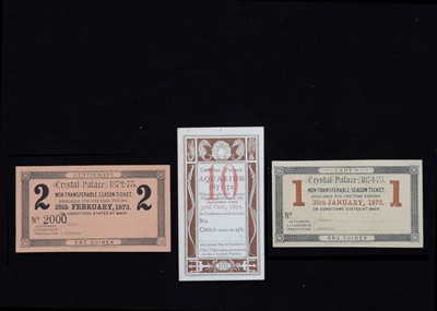 Lot 216 - Three interesting card tickets relating to the Crystal Palace from the 1870s