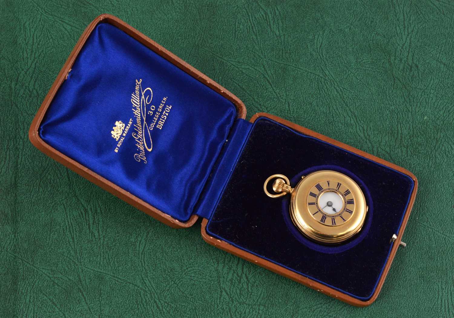 Lot 93 - A George V period 18ct gold half hunter lady's pocket watch