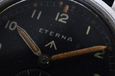 Lot 247 - A WWII period Eterna manual wind military issue "Dirty Dozen" stainless steel wristwatch head