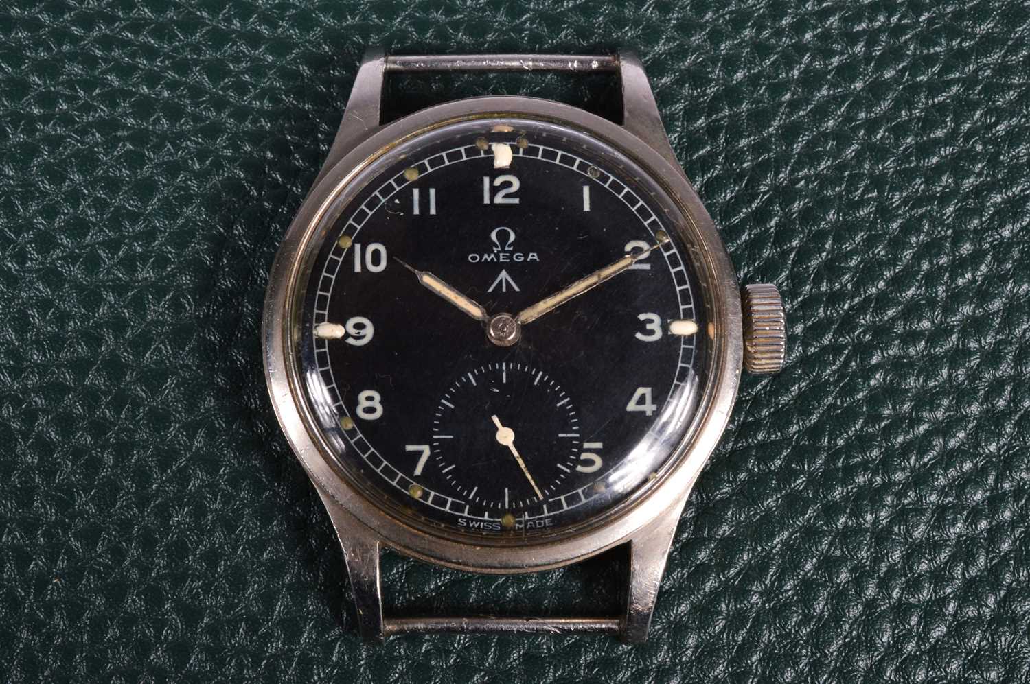 Lot 248 - A WWII period Omega manual wind military issue "Dirty Dozen" stainless steel wristwatch head