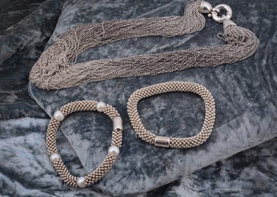 Lot 35 - A continental silver necklace with multi strands