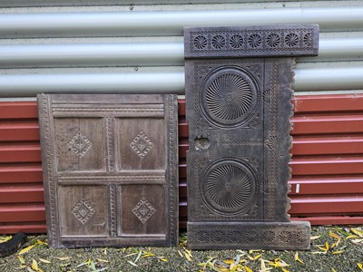 Lot 525 - 18th Century Carved Oak Coffer Front and Panelling  (2)