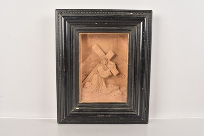 Lot 196 - A late 19th Century carved image of Jesus falling under the weight of the Cross