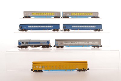 Lot 47 - Dapol N Gauge Ferry waggons and Sliding Wall Wagon (7)