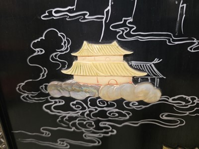 Lot 69 - A set of four vintage Chinese black lacquer and mother of pearl wall panels
