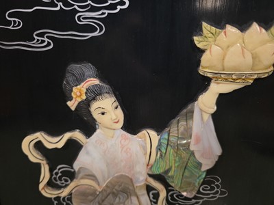 Lot 69 - A set of four vintage Chinese black lacquer and mother of pearl wall panels
