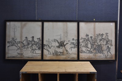 Lot 372 - Three large etchings framed together "The Easter Hunt at Epping Forest" after Henry William Bunbury (1750-1811)