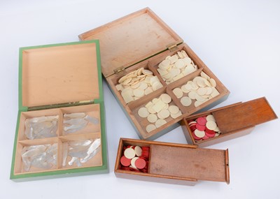 Lot 239 - Gaming chips including fifty-four Chinese mother of pearl fish