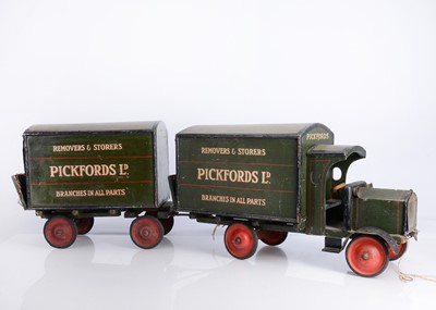 Lot 477 - A Rare Early G & J Lines (Pre Tri-ang) Wood & Pressed Steel Pickfords Removal Lorry & Trailer