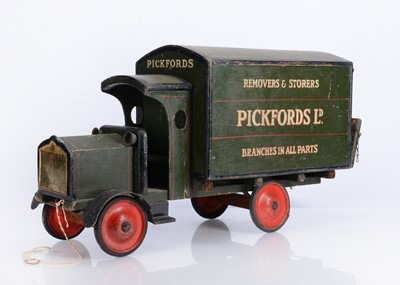 Lot 477 - A Rare Early G & J Lines (Pre Tri-ang) Wood & Pressed Steel Pickfords Removal Lorry & Trailer
