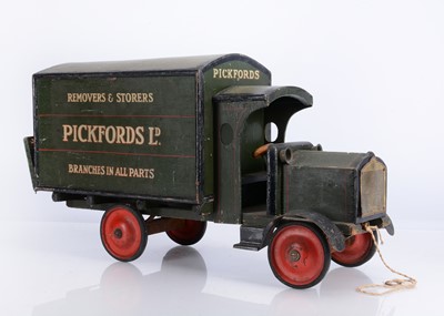 Lot 477 - A Rare Early G & J Lines (Pre Tri-ang) Wood & Pressed Steel Pickfords Removal Lorry & Trailer