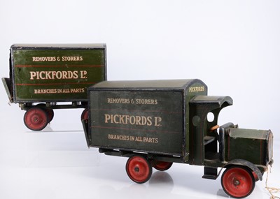 Lot 477 - A Rare Early G & J Lines (Pre Tri-ang) Wood & Pressed Steel Pickfords Removal Lorry & Trailer