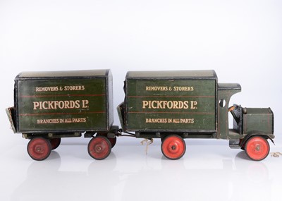Lot 477 - A Rare Early G & J Lines (Pre Tri-ang) Wood & Pressed Steel Pickfords Removal Lorry & Trailer