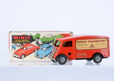 Lot 594 - A Tri-ang Minic Tinplate Clockwork 103M Post-War Short Bonnet Shutter Van