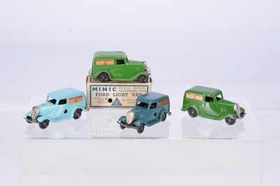 Lot 596 - Tri-ang Minic Tinplate Clockwork 2M Post-War Ford Light Vans