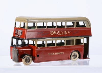 Lot 632 - A Tri-ang Minic Tinplate Clockwork 60M Pre-War Double Decker Bus