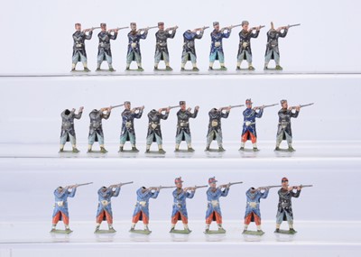 Lot 879 - Reka French (7) and Belgian (16) standing firing infantry all dated 1915