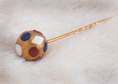 Lot 14 - A Victorian hardstone inlaid stick pin