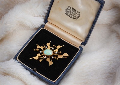 Lot 86 - An 18ct gold opal and diamond modernist spray brooch or pendant