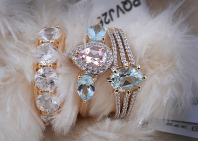 Lot 171 - Three 9ct gold shopping channel gem set dress rings