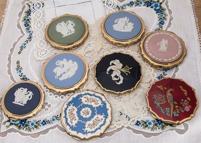 Lot 340 - Stratton gilt metal 'Queen' Wedgwood cameo mounted compacts