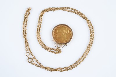 Lot 96 - A Victorian full gold sovereign in mount and on chain