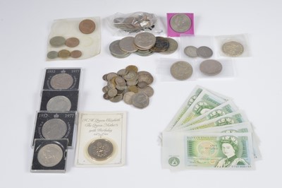 Lot 152 - A collection of British coins and one pound notes