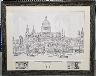Lot 171 - Two framed 1980s £50 Bank of England bank notes with a print