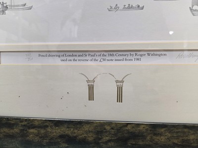 Lot 171 - Two framed 1980s £50 Bank of England bank notes with a print