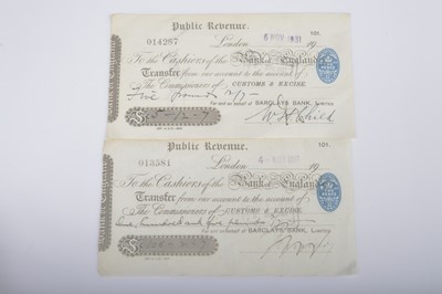 Lot 172 - Two 1930s Public Revenue (Tax) cheques