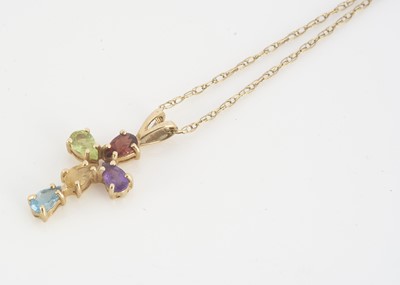 Lot 93 - A multi gem set and 9ct gold cross pendant