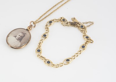 Lot 106 - A 9ct gold sapphire curb link and oval bracelet