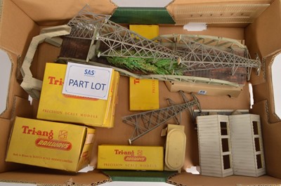 Lot 24 - Tri-ang and other makers plastic Buildings and accessories and Roco Minitanks military Vehicles (qty)