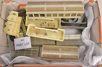 Lot 24 - Tri-ang and other makers plastic Buildings and accessories and Roco Minitanks military Vehicles (qty)