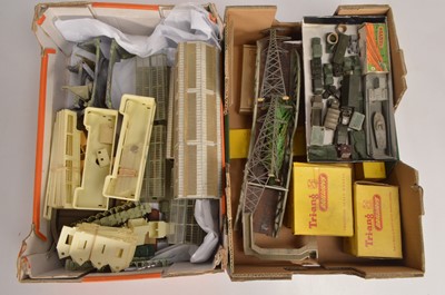 Lot 24 - Tri-ang and other makers plastic Buildings and accessories and Roco Minitanks military Vehicles (qty)