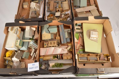 Lot 26 - Large collection TT Gauge kit and part built and complete and part made scratchbuilt card and plastic Buildings with some N Gauge items, generally poor-fair ( qty in 2 Boxes)