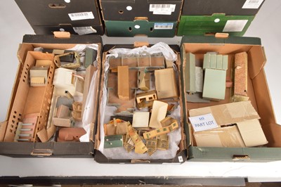 Lot 26 - Large collection TT Gauge kit and part built and complete and part made scratchbuilt card and plastic Buildings with some N Gauge items, generally poor-fair ( qty in 2 Boxes)