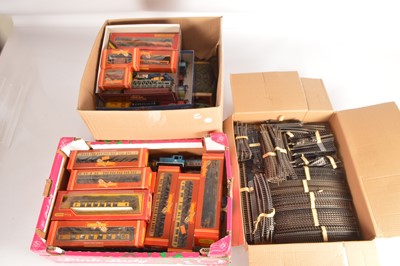 Lot 38 - Tri-ang Hornby Lima Locomotives coaches wagons track and buildings 00 gauge (qty in 3 boxes)