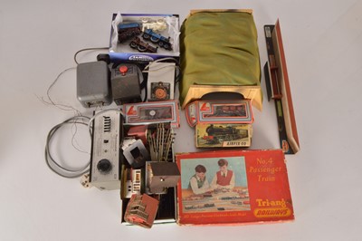 Lot 74 - Tri-ang  Hornby and other 00 gauge Locomotives rolling stock controllers and scenic items (qty in 1 box)