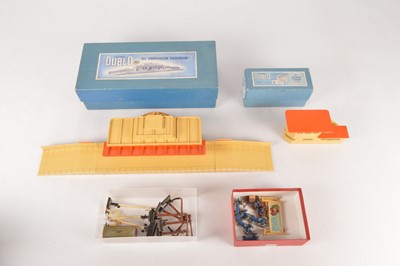 Lot 120 - Hornby-Dublo 00 Gauge 3-Rail Station and Signal Box various lineside Accessories and five Dublo Dinky Tractors and Lansing Bagnell Truck and Trailer (21)