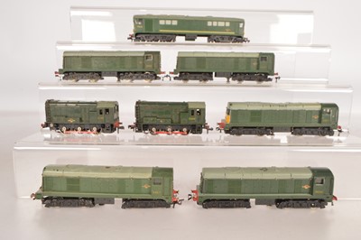 Lot 141 - Hornby-Dublo 00 Gauge 3-Rail unboxed BR green Diesel Locomotives some with 2-Rail bodies (8)
